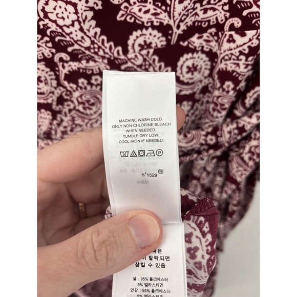 Lauren Ralph Lauren Paisley Belted Midi Dress 12 Maroon Stretch 3/4 Sleeve - Picture 6 of 6